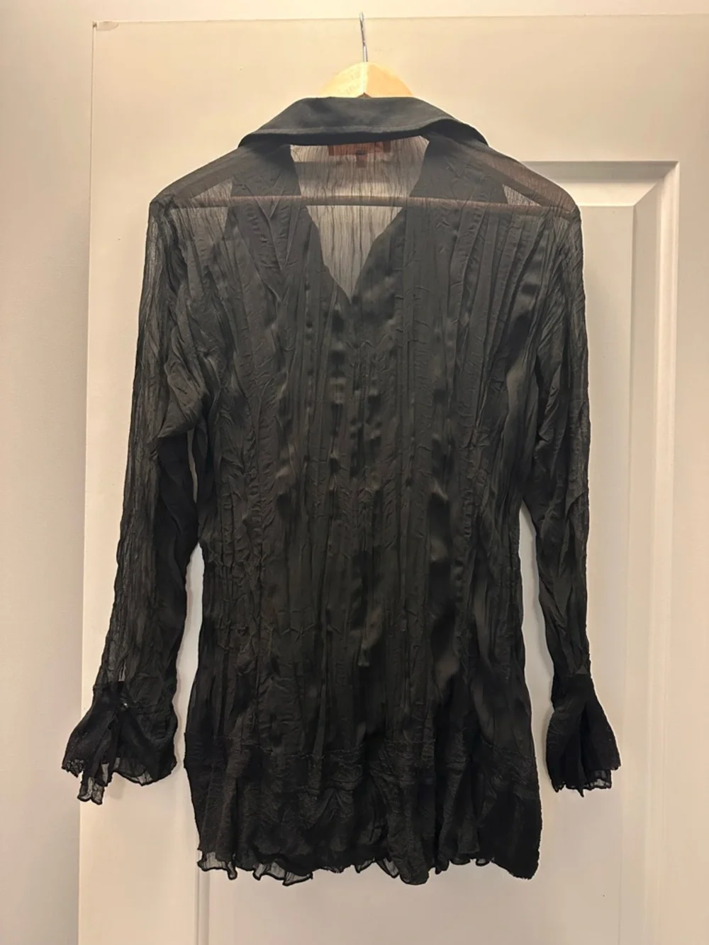 Black Ruffled Sheer Button-Up Blouse - Picture 2 of 5